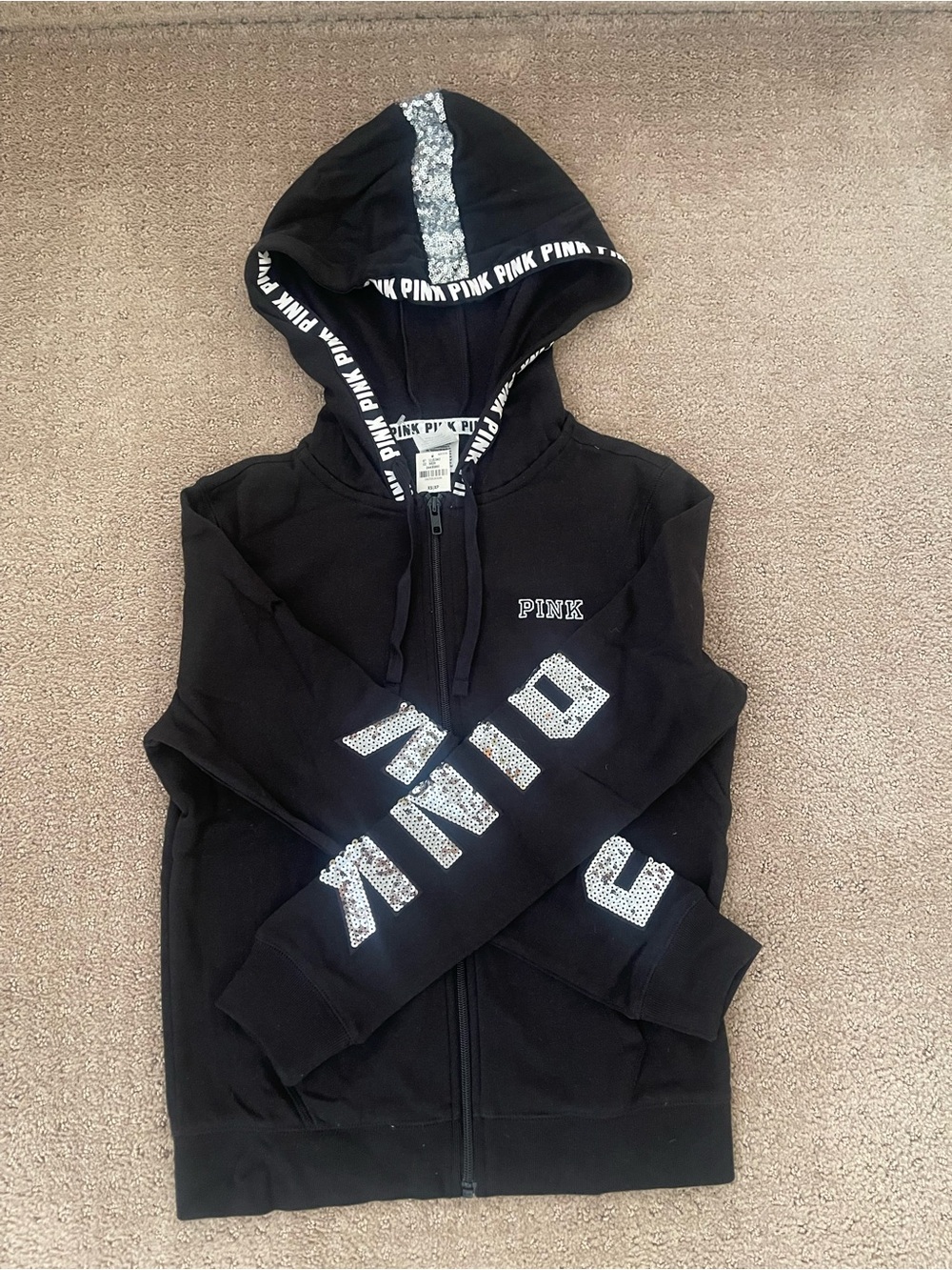 PINK Victoria's Secret Black Sequin Zip Hoodie